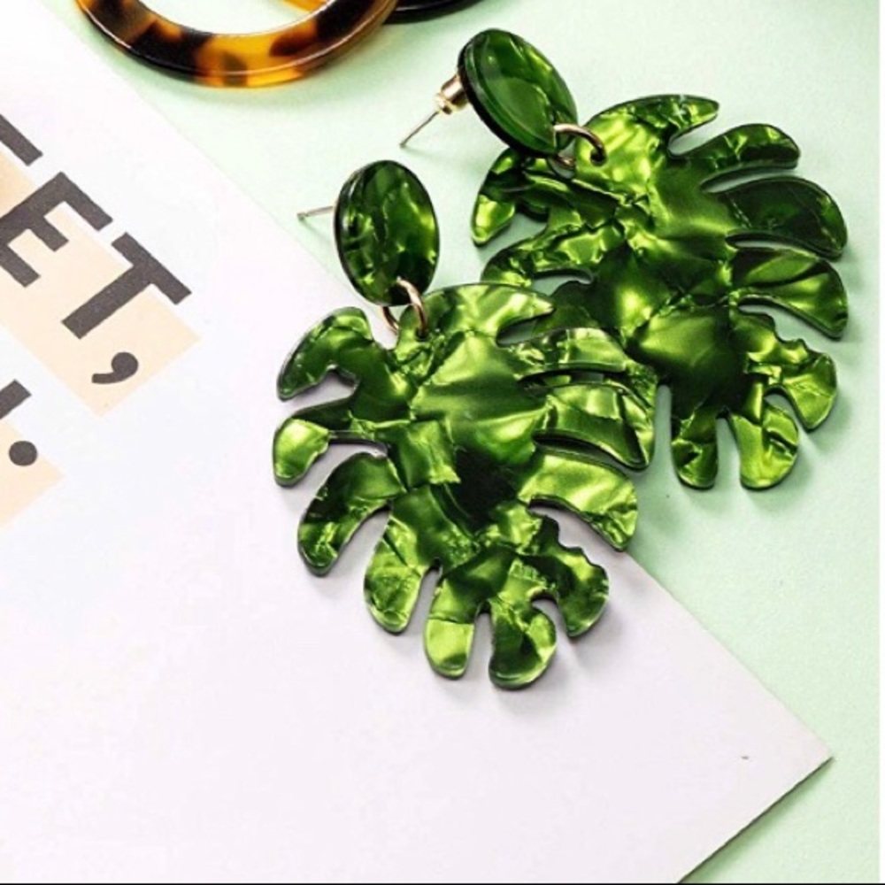 Green Palm Leaf Earrings